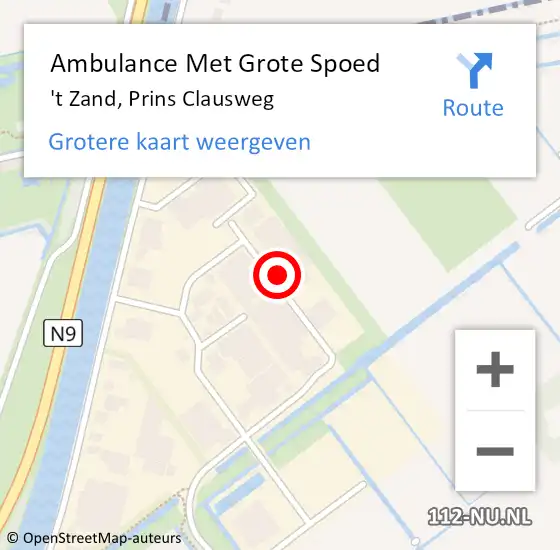 Locatie op kaart van de 112 melding: Ambulance Met Grote Spoed Naar 't Zand, Prins Clausweg op 19 december 2023 21:46