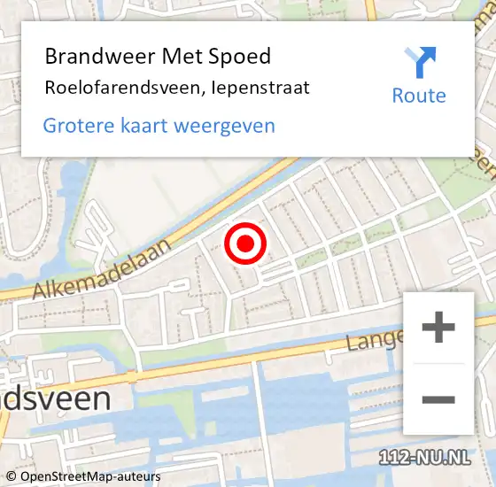 Locatie op kaart van de 112 melding: Brandweer Met Spoed Naar Roelofarendsveen, Iepenstraat op 19 december 2023 22:17