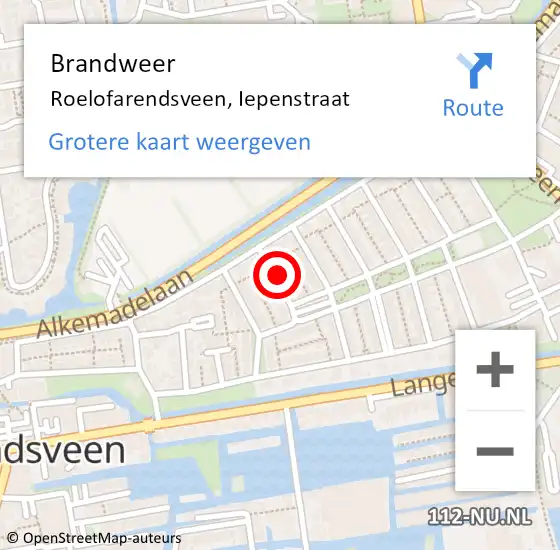 Locatie op kaart van de 112 melding: Brandweer Roelofarendsveen, Iepenstraat op 19 december 2023 22:24