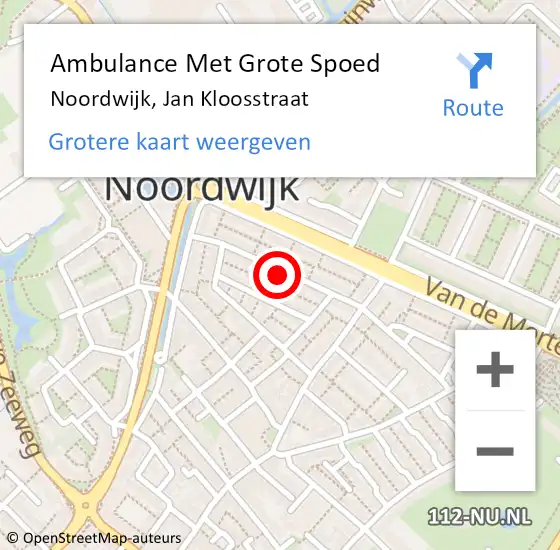 Locatie op kaart van de 112 melding: Ambulance Met Grote Spoed Naar Noordwijk, Jan Kloosstraat op 19 december 2023 22:46