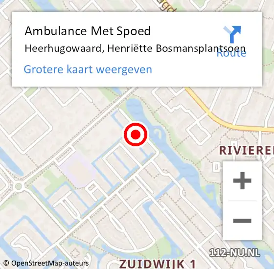 Locatie op kaart van de 112 melding: Ambulance Met Spoed Naar Heerhugowaard, Henriëtte Bosmansplantsoen op 19 december 2023 22:46