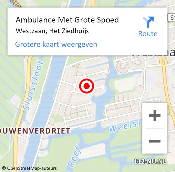 Locatie op kaart van de 112 melding: Ambulance Met Grote Spoed Naar Westzaan, Het Ziedhuijs op 19 december 2023 22:50