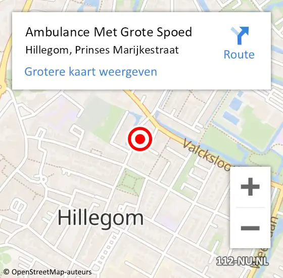 Locatie op kaart van de 112 melding: Ambulance Met Grote Spoed Naar Hillegom, Prinses Marijkestraat op 19 december 2023 22:54