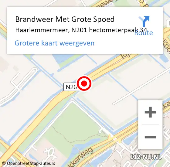 Locatie op kaart van de 112 melding: Brandweer Met Grote Spoed Naar Haarlemmermeer, N201 hectometerpaal: 34 op 19 december 2023 23:06