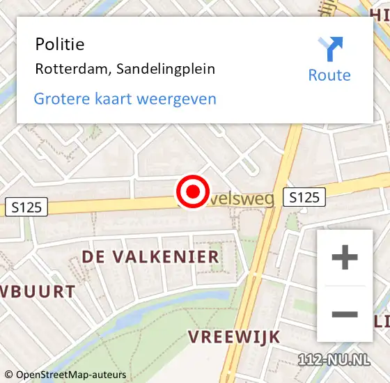 Locatie op kaart van de 112 melding: Politie Rotterdam, Sandelingplein op 19 december 2023 23:29