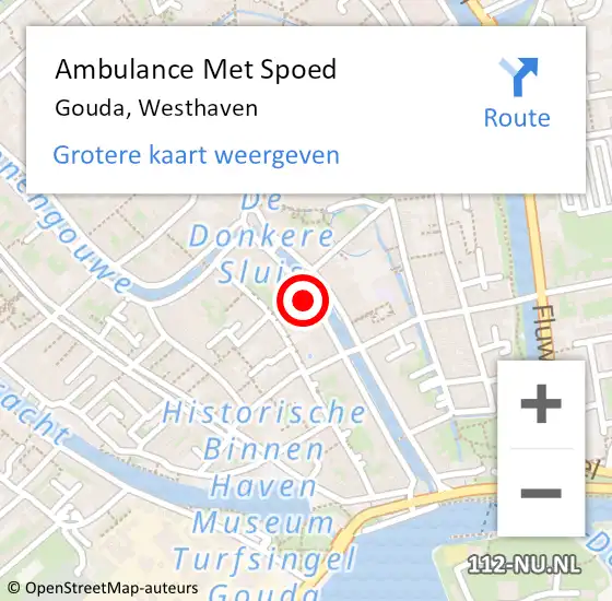 Locatie op kaart van de 112 melding: Ambulance Met Spoed Naar Gouda, Westhaven op 20 december 2023 00:22