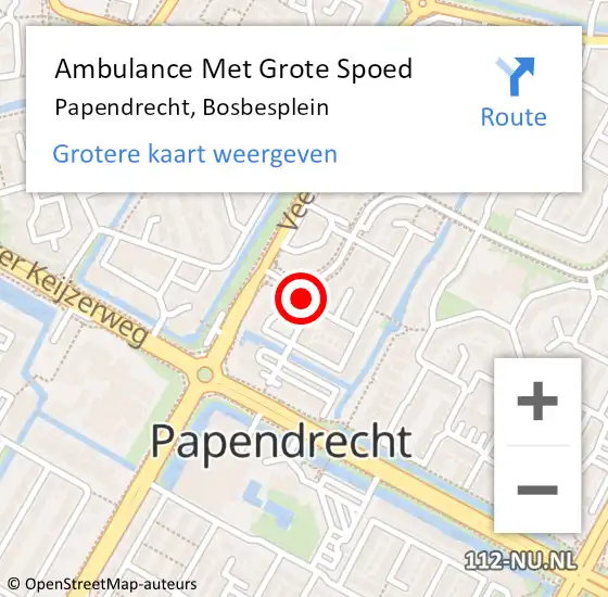 Locatie op kaart van de 112 melding: Ambulance Met Grote Spoed Naar Papendrecht, Bosbesplein op 20 december 2023 01:50