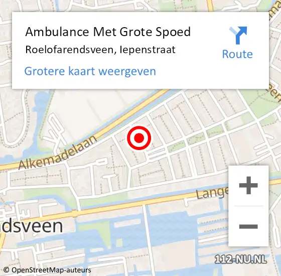 Locatie op kaart van de 112 melding: Ambulance Met Grote Spoed Naar Roelofarendsveen, Iepenstraat op 20 december 2023 06:22