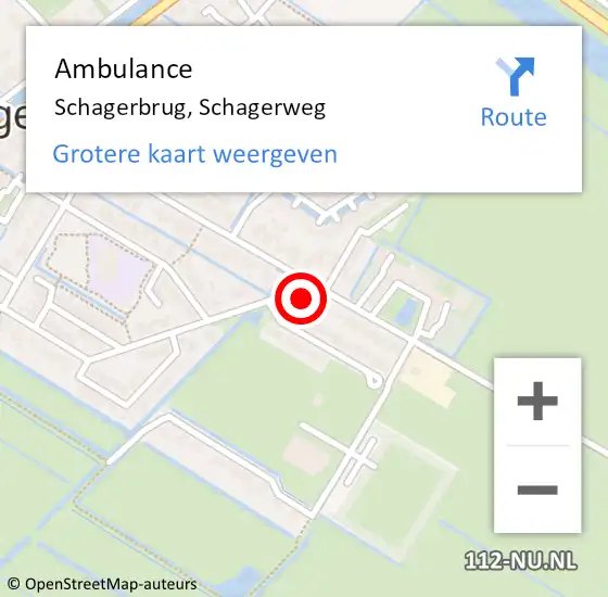 Locatie op kaart van de 112 melding: Ambulance Schagerbrug, Schagerweg op 20 december 2023 07:47
