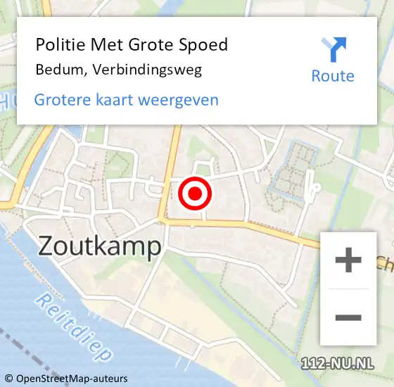 Locatie op kaart van de 112 melding: Politie Met Grote Spoed Naar Bedum, Verbindingsweg op 20 december 2023 07:59