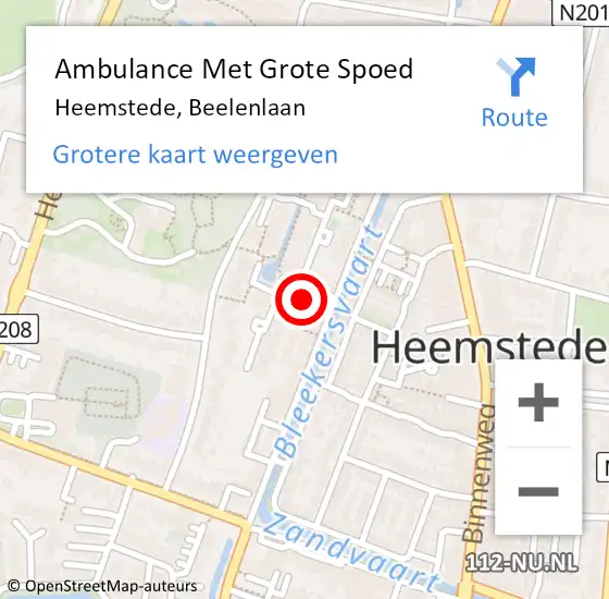 Locatie op kaart van de 112 melding: Ambulance Met Grote Spoed Naar Heemstede, Beelenlaan op 20 december 2023 08:09