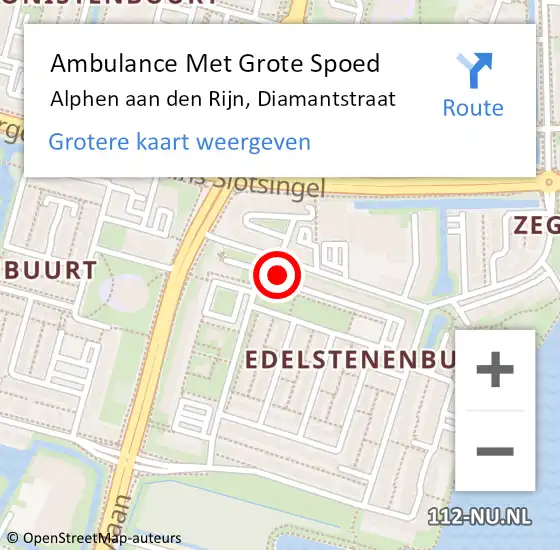Locatie op kaart van de 112 melding: Ambulance Met Grote Spoed Naar Alphen aan den Rijn, Diamantstraat op 20 december 2023 08:25