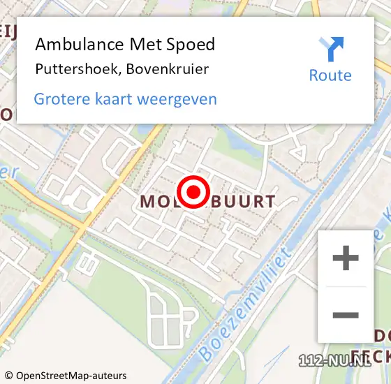 Locatie op kaart van de 112 melding: Ambulance Met Spoed Naar Puttershoek, Bovenkruier op 20 december 2023 09:28