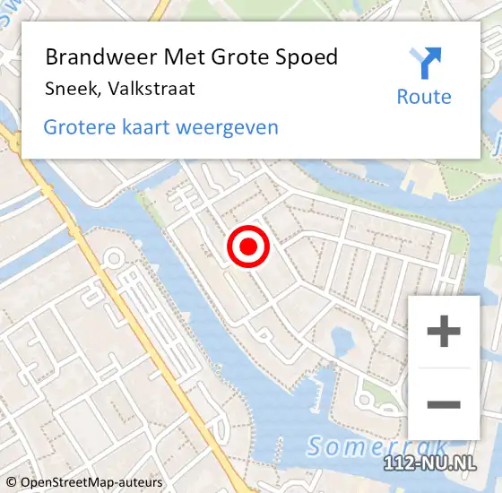 Locatie op kaart van de 112 melding: Brandweer Met Grote Spoed Naar Sneek, Valkstraat op 20 december 2023 09:32