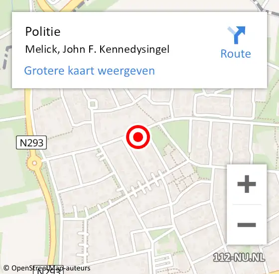 Locatie op kaart van de 112 melding: Politie Melick, John F. Kennedysingel op 20 december 2023 09:34
