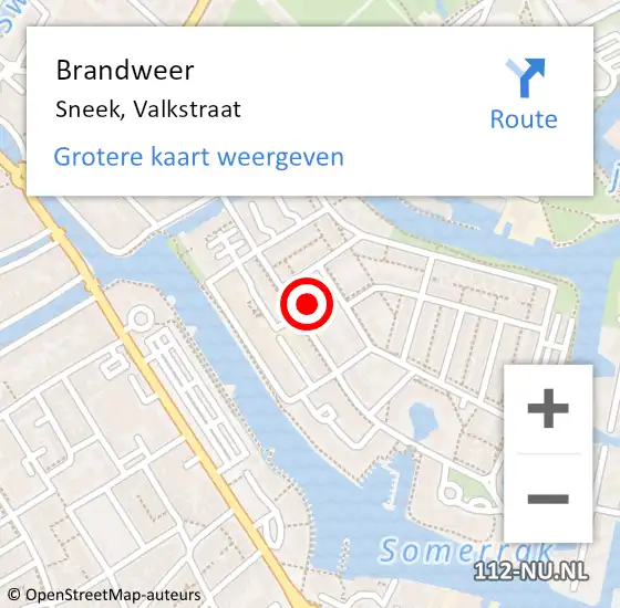 Locatie op kaart van de 112 melding: Brandweer Sneek, Valkstraat op 20 december 2023 09:35