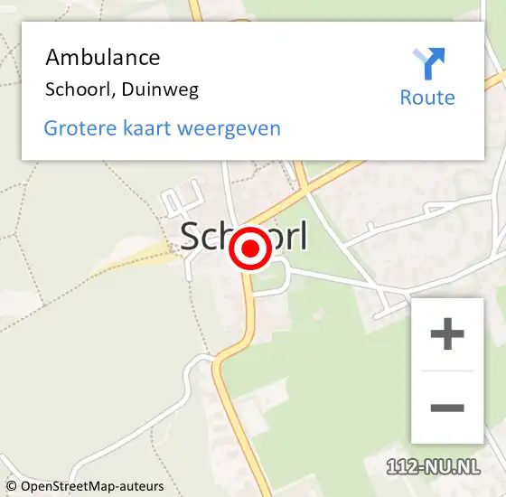 Locatie op kaart van de 112 melding: Ambulance Schoorl, Duinweg op 20 december 2023 09:40