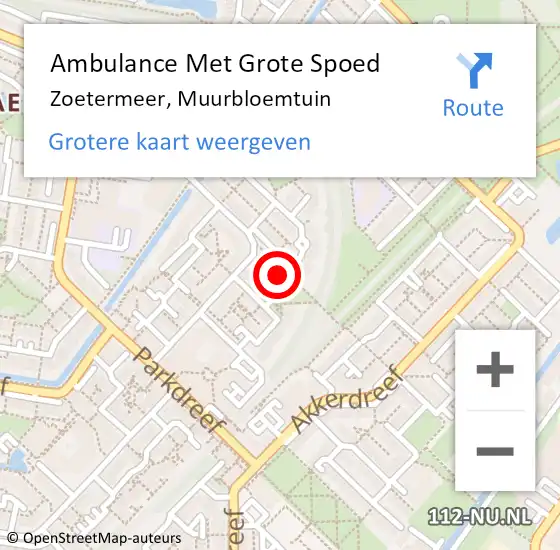 Locatie op kaart van de 112 melding: Ambulance Met Grote Spoed Naar Zoetermeer, Muurbloemtuin op 20 december 2023 09:44