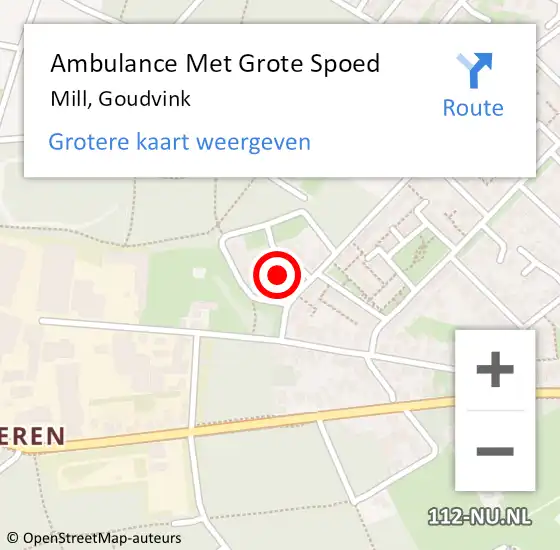 Locatie op kaart van de 112 melding: Ambulance Met Grote Spoed Naar Mill, Goudvink op 19 september 2014 07:23