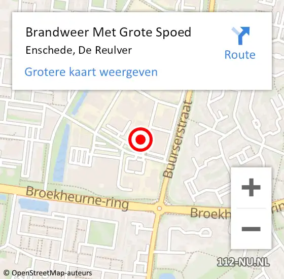 Locatie op kaart van de 112 melding: Brandweer Met Grote Spoed Naar Enschede, De Reulver op 20 december 2023 09:46