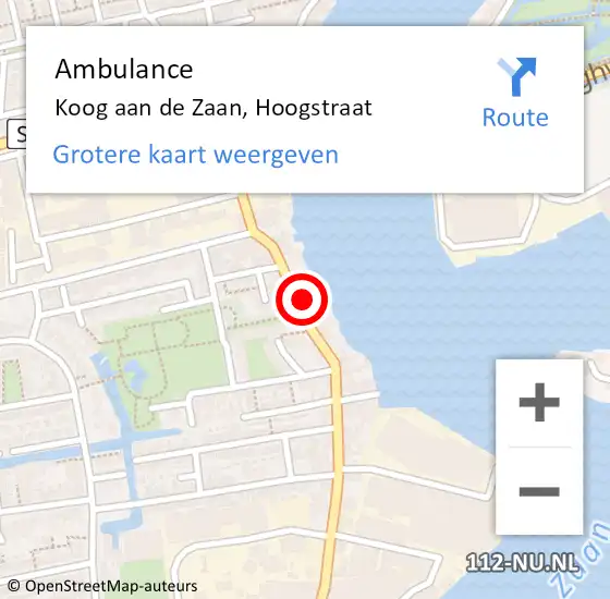 Locatie op kaart van de 112 melding: Ambulance Koog aan de Zaan, Hoogstraat op 20 december 2023 09:52