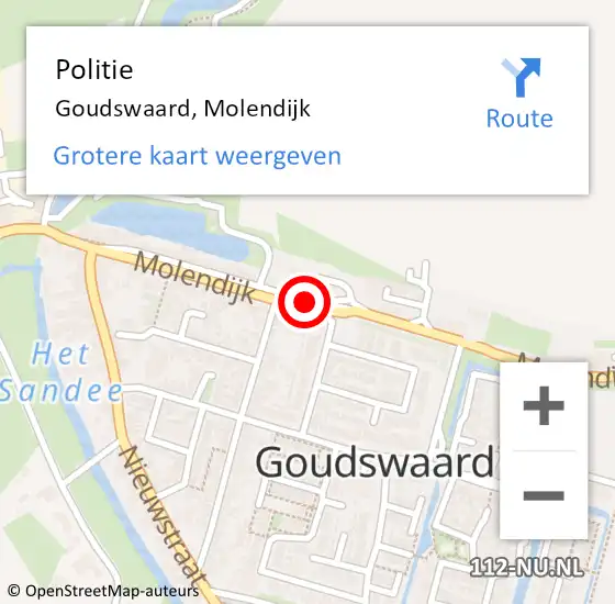 Locatie op kaart van de 112 melding: Politie Goudswaard, Molendijk op 20 december 2023 10:12