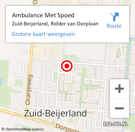 Locatie op kaart van de 112 melding: Ambulance Met Spoed Naar Zuid-Beijerland, Ridder van Dorplaan op 20 december 2023 10:39