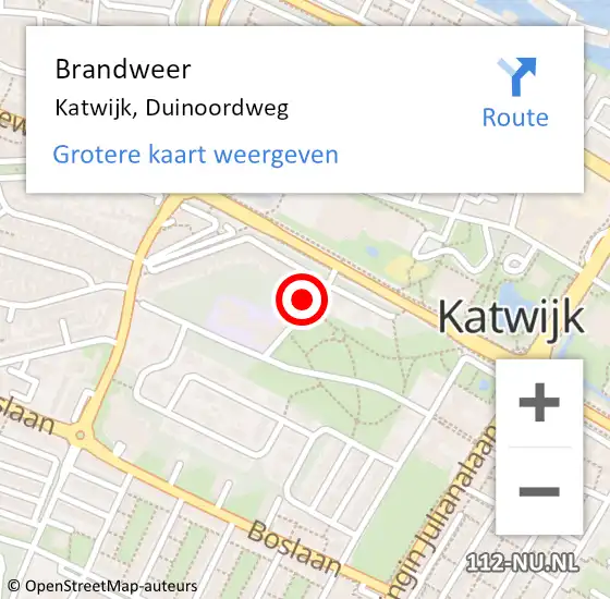 Locatie op kaart van de 112 melding: Brandweer Katwijk, Duinoordweg op 20 december 2023 10:41