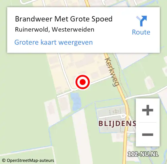 Locatie op kaart van de 112 melding: Brandweer Met Grote Spoed Naar Ruinerwold, Westerweiden op 20 december 2023 10:51