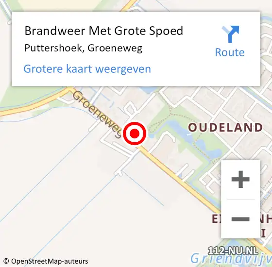 Locatie op kaart van de 112 melding: Brandweer Met Grote Spoed Naar Puttershoek, Groeneweg op 20 december 2023 11:00