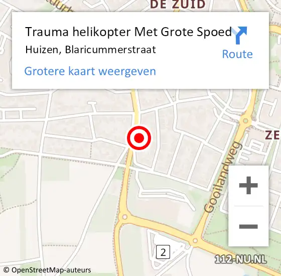 Locatie op kaart van de 112 melding: Trauma helikopter Met Grote Spoed Naar Huizen, Blaricummerstraat op 20 december 2023 11:03