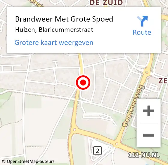 Locatie op kaart van de 112 melding: Brandweer Met Grote Spoed Naar Huizen, Blaricummerstraat op 20 december 2023 11:03