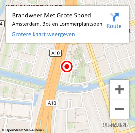 Locatie op kaart van de 112 melding: Brandweer Met Grote Spoed Naar Amsterdam, Bos en Lommerplantsoen op 20 december 2023 11:15