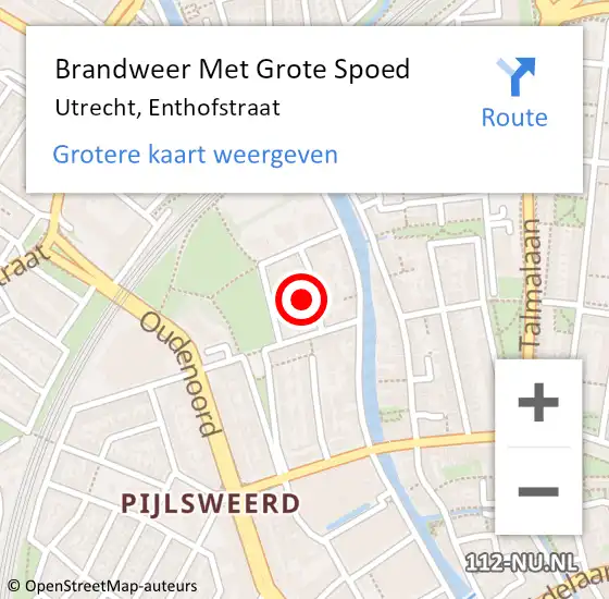 Locatie op kaart van de 112 melding: Brandweer Met Grote Spoed Naar Utrecht, Enthofstraat op 20 december 2023 11:25