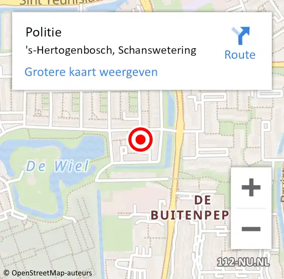 Locatie op kaart van de 112 melding: Politie 's-Hertogenbosch, Schanswetering op 20 december 2023 12:05