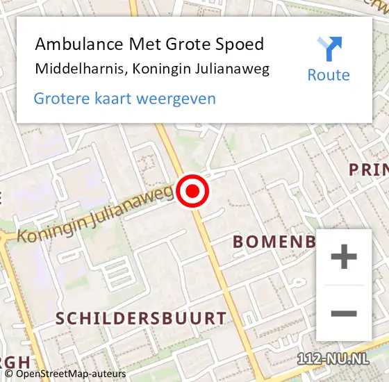 Locatie op kaart van de 112 melding: Ambulance Met Grote Spoed Naar Middelharnis, Koningin Julianaweg op 20 december 2023 12:12