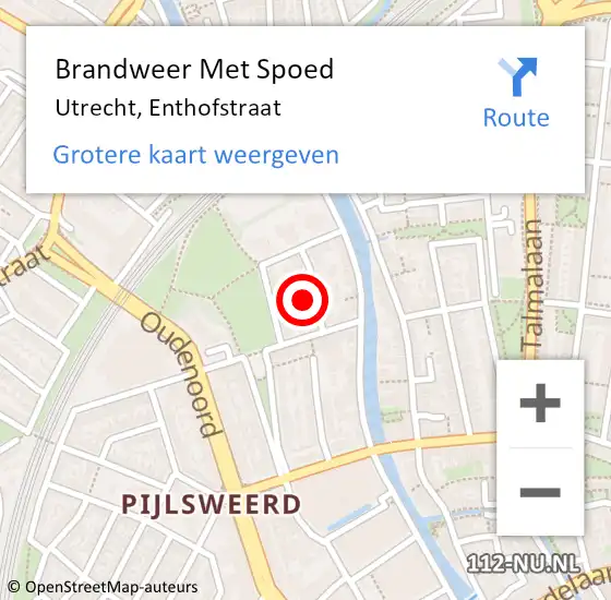 Locatie op kaart van de 112 melding: Brandweer Met Spoed Naar Utrecht, Enthofstraat op 20 december 2023 12:13