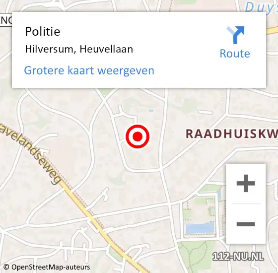 Locatie op kaart van de 112 melding: Politie Hilversum, Heuvellaan op 20 december 2023 12:26