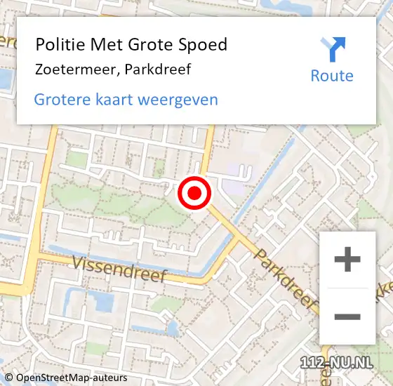 Locatie op kaart van de 112 melding: Politie Met Grote Spoed Naar Zoetermeer, Parkdreef op 20 december 2023 12:27