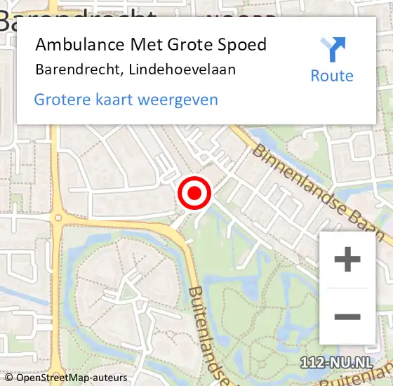 Locatie op kaart van de 112 melding: Ambulance Met Grote Spoed Naar Barendrecht, Lindehoevelaan op 20 december 2023 12:43