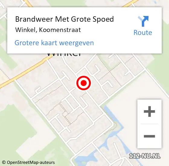 Locatie op kaart van de 112 melding: Brandweer Met Grote Spoed Naar Winkel, Koomenstraat op 20 december 2023 12:58