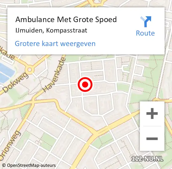 Locatie op kaart van de 112 melding: Ambulance Met Grote Spoed Naar IJmuiden, Kompasstraat op 20 december 2023 12:59