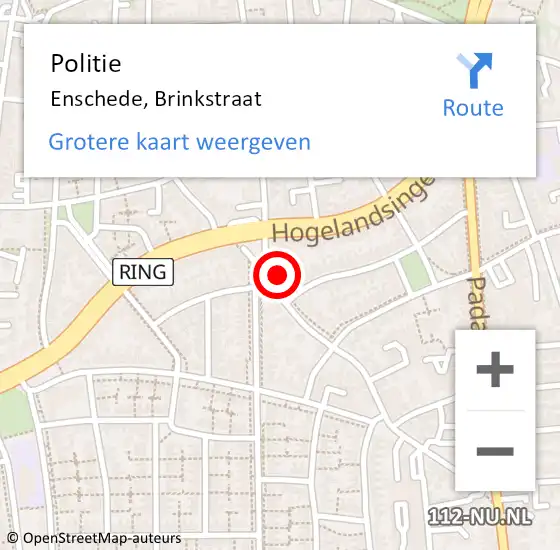 Locatie op kaart van de 112 melding: Politie Enschede, Brinkstraat op 20 december 2023 13:18