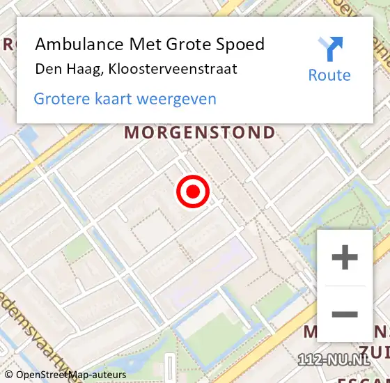 Locatie op kaart van de 112 melding: Ambulance Met Grote Spoed Naar Den Haag, Kloosterveenstraat op 20 december 2023 13:47