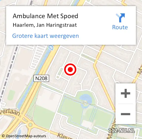 Locatie op kaart van de 112 melding: Ambulance Met Spoed Naar Haarlem, Jan Haringstraat op 20 december 2023 13:56