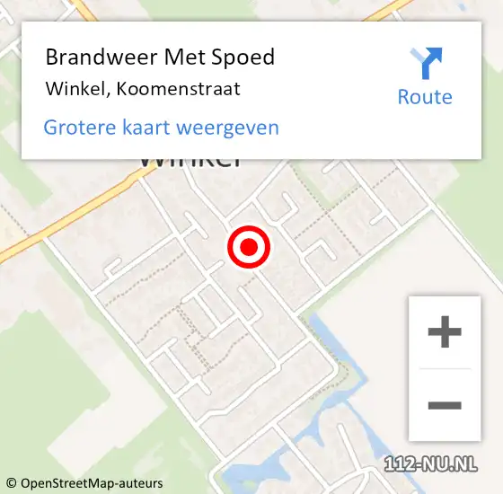 Locatie op kaart van de 112 melding: Brandweer Met Spoed Naar Winkel, Koomenstraat op 20 december 2023 13:56