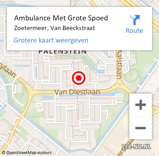 Locatie op kaart van de 112 melding: Ambulance Met Grote Spoed Naar Zoetermeer, Van Beeckstraat op 20 december 2023 14:02