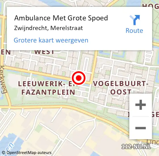 Locatie op kaart van de 112 melding: Ambulance Met Grote Spoed Naar Zwijndrecht, Merelstraat op 20 december 2023 14:05