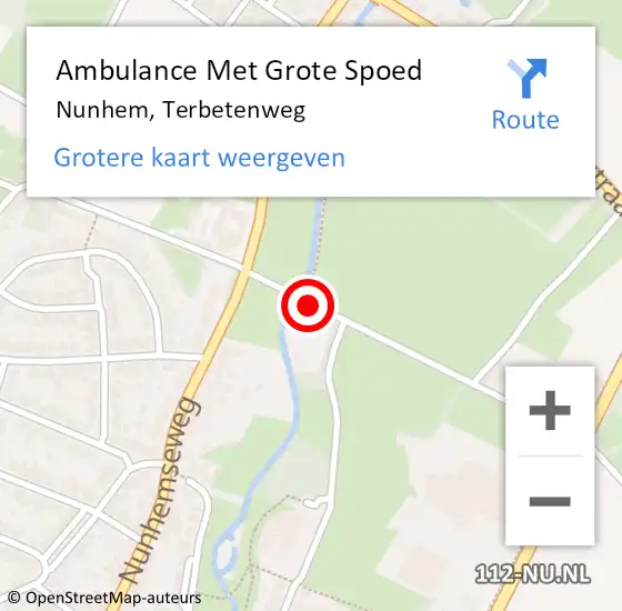 Locatie op kaart van de 112 melding: Ambulance Met Grote Spoed Naar Nunhem, Terbetenweg op 19 september 2014 08:17