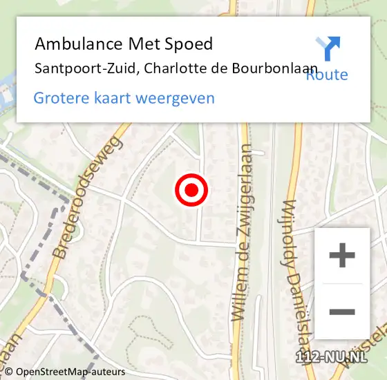 Locatie op kaart van de 112 melding: Ambulance Met Spoed Naar Santpoort-Zuid, Charlotte de Bourbonlaan op 20 december 2023 15:01